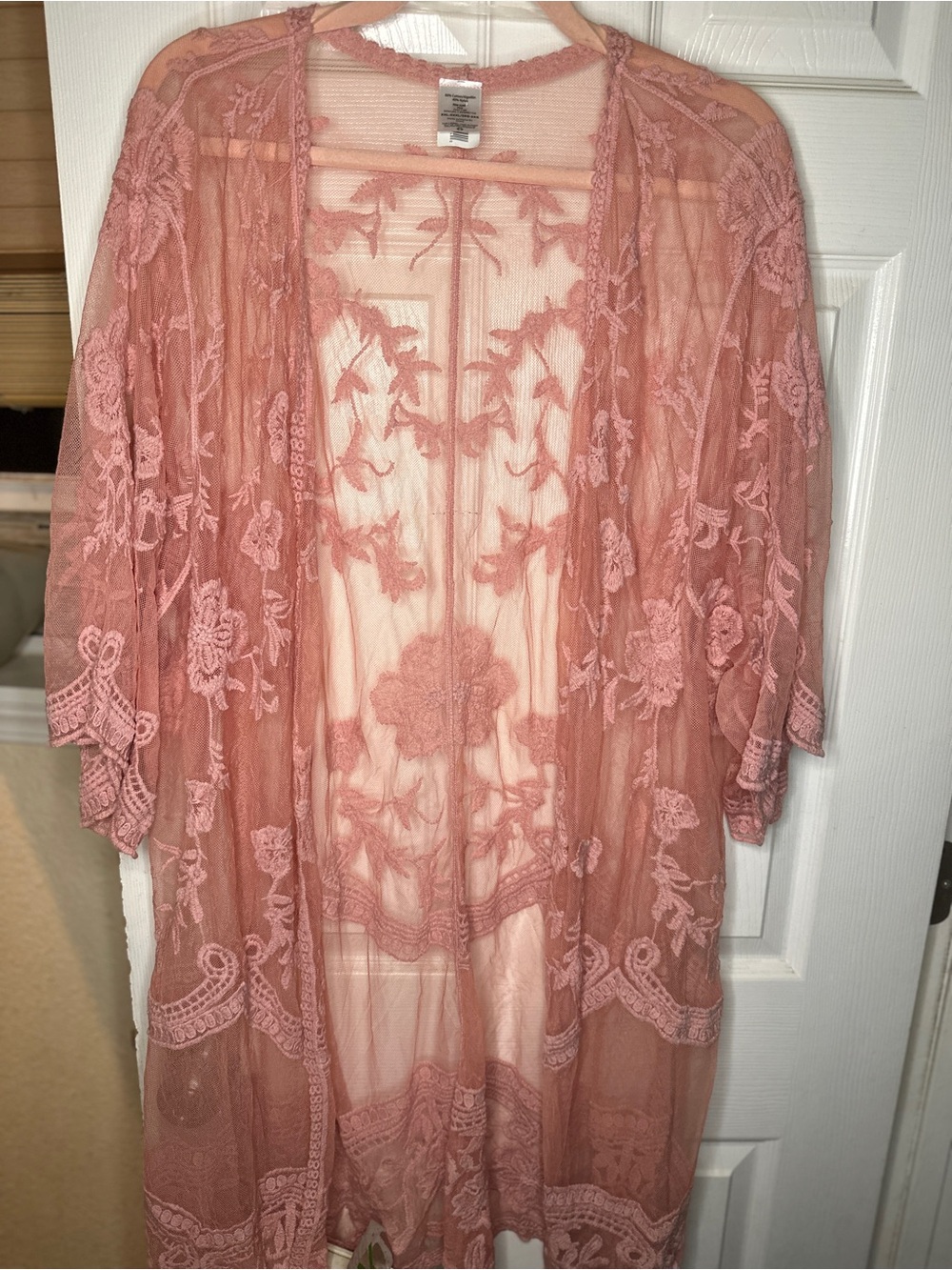 Lace Embroidered Sheer Robe in Dusty Rose - Women Intimates & Sleepwear